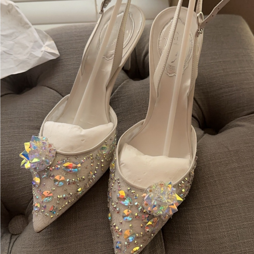 Rene Caovilla White Embellished Heels
